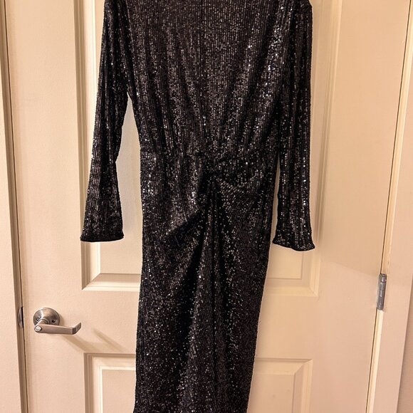 NEW H&M Womens Sequin Black faux wrap dress size S - Picture 3 of 5